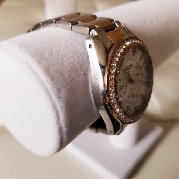 Ladies Fossil Riley Two Tone Crystal Accented Multi-function Watch - Picture 6 of 11